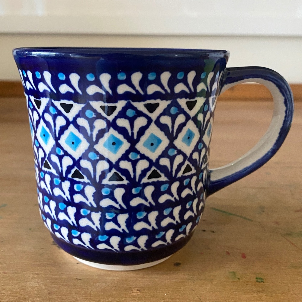 Polish Pottery Blue Diamond Pattern Mug